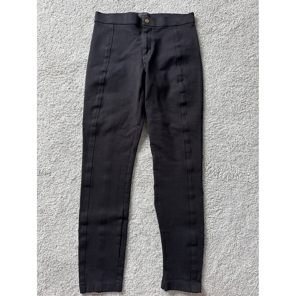 J.Crew Pixie Black Slim Leg Ponte Knit Seamed Pants Trousers‎ Gold Button 8R